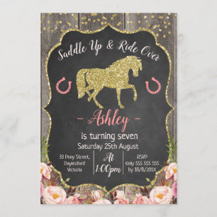 Invitation florale d'anniversaire de cheval de