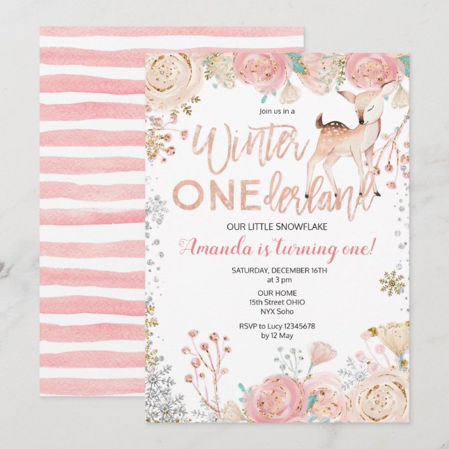 Invitation florale d'anniversaire de neige (Devant / Derrière)