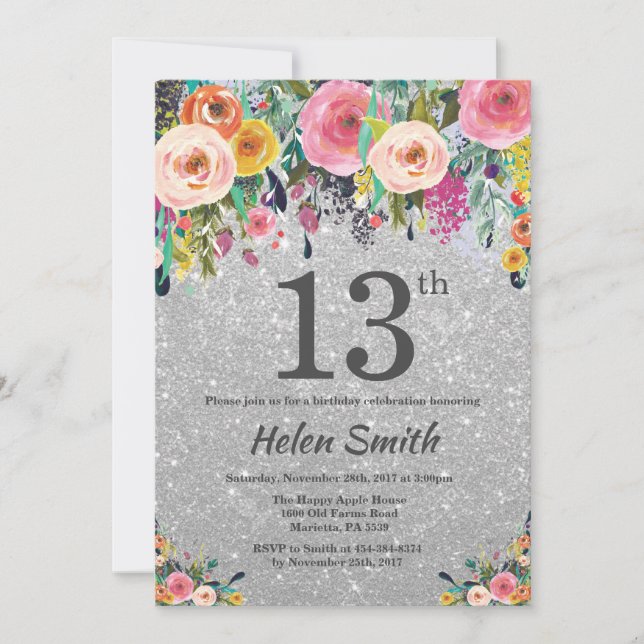 Invitation florale d'anniversaire de parties (Devant)