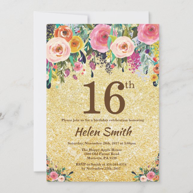 Invitation florale d'anniversaire de parties (Devant)