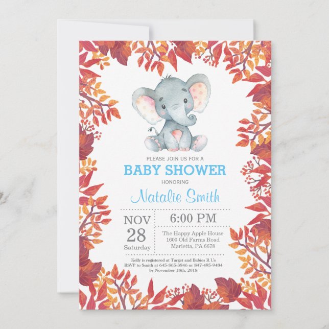 Invitation florale d'automne d'automne de baby (Devant)