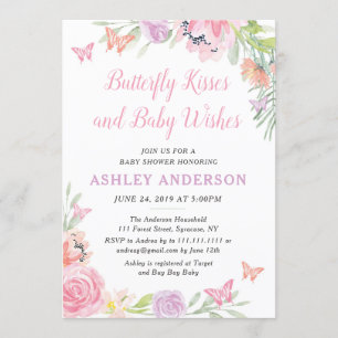 Invitation florale de baby shower de papillon