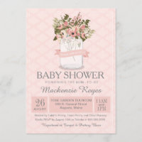 Invitation florale de baby shower de pot de maçon