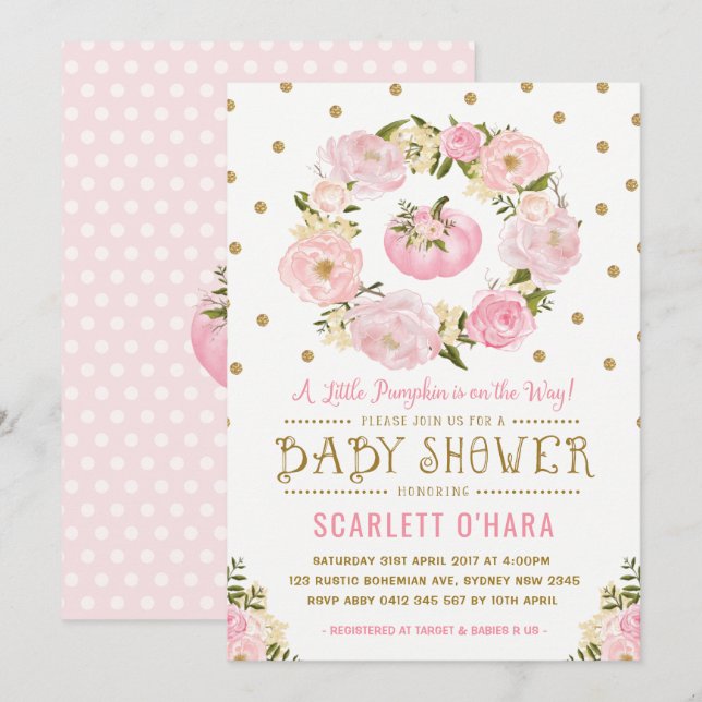 Invitation florale de baby shower de rose et de (Devant / Derrière)