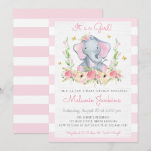 Invitation florale de baby shower d'éléphant de