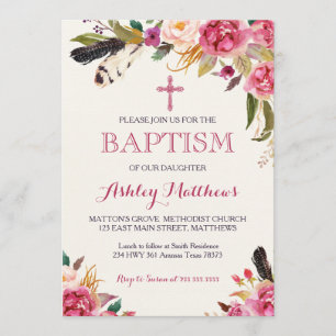 invitation florale de BAPTÊME de plume de Bohème