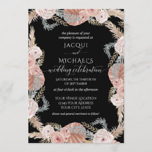 Invitation Florale de couleur noire tropicale de l'herbe de B