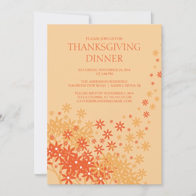 Invitation florale de dîner de thanksgiving (Devant)