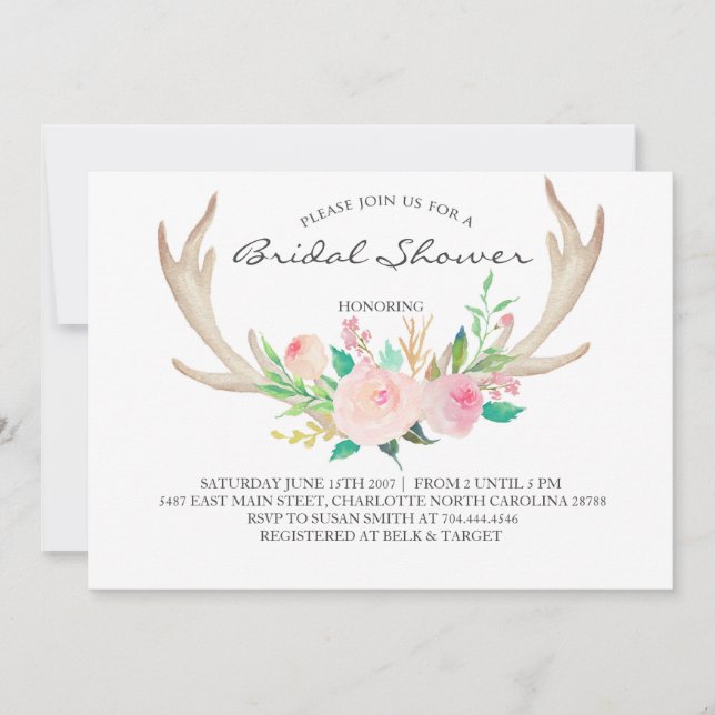 Invitation florale de douche de boho d'andouiller (Devant)
