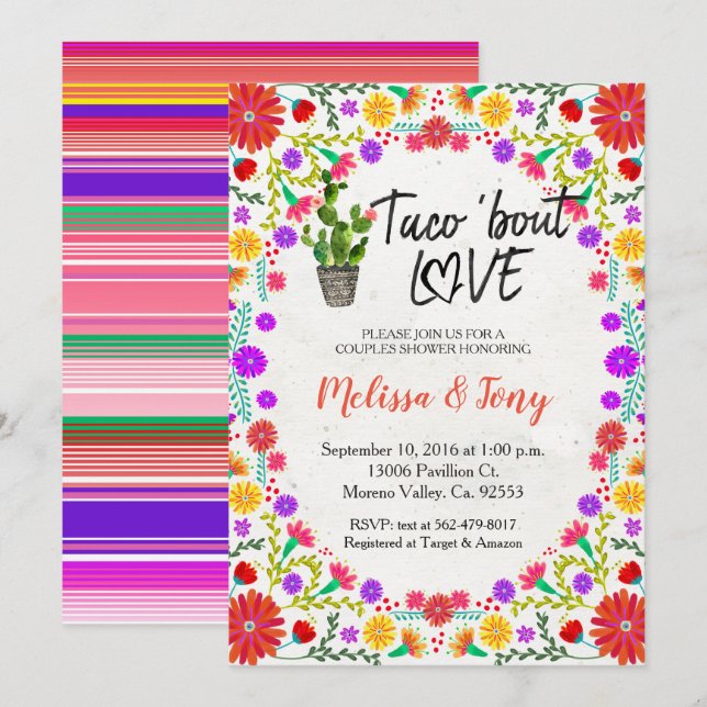 Invitation florale de douche de couples de fiesta (Devant / Derrière)