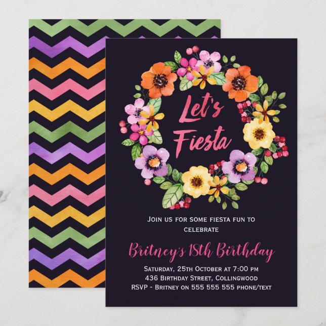 Invitation florale de fête d'anniversaire de (Devant / Derrière)