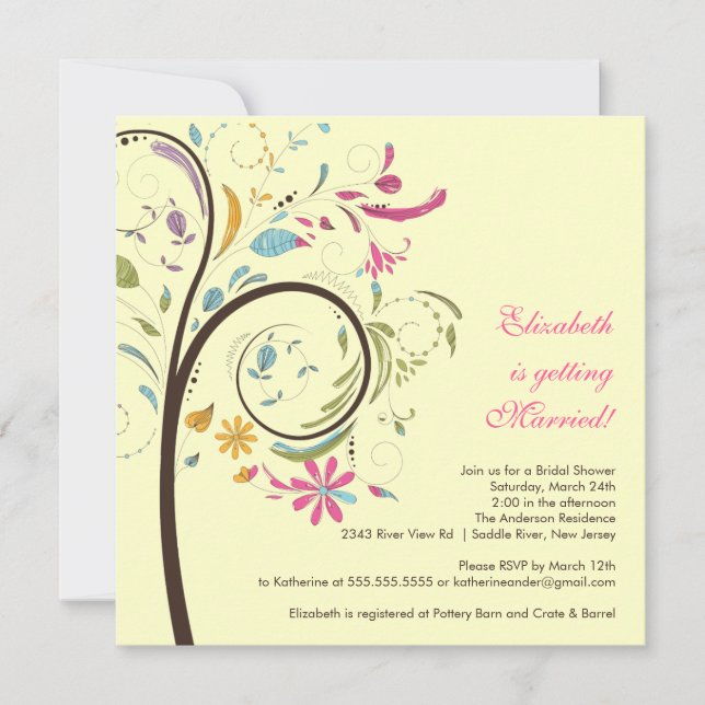 Invitation florale de Fête de la mariée d'arbre de (Devant)