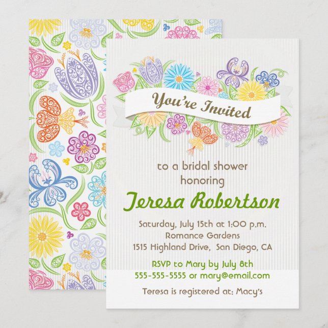 Invitation florale de Fête de la mariée de (Devant / Derrière)
