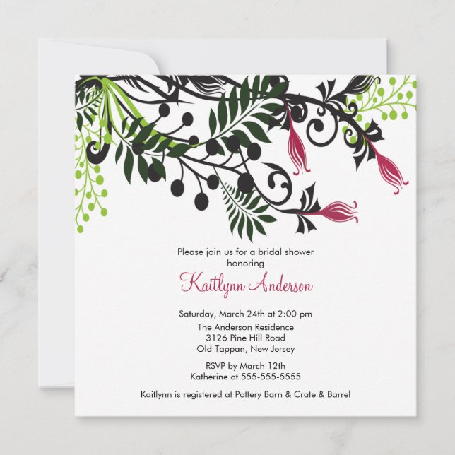 Invitation florale de Fête de la mariée de fleurs (Devant)