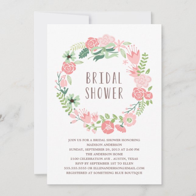 Invitation florale de Fête de la mariée de la (Devant)