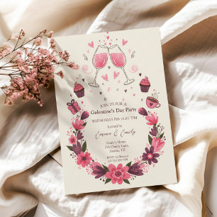 Invitation Florale de Galentine's avec Toast de Vi