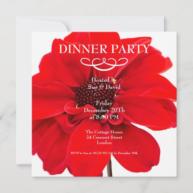 Invitation florale de partie de dahlia rouge (Devant)