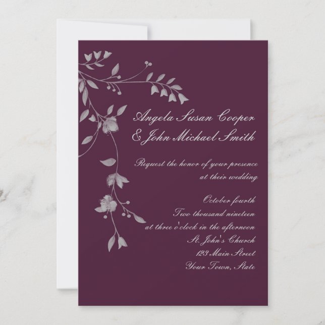 Invitation florale de prune gris (Devant)
