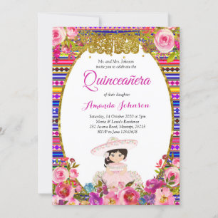 Invitation Florale de Quinceañera Invitation Espag