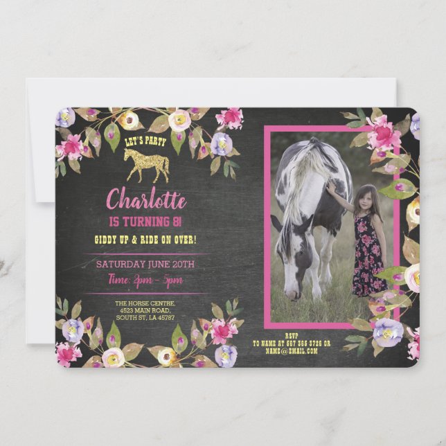 Invitation florale de rose de poney de craie de (Devant)