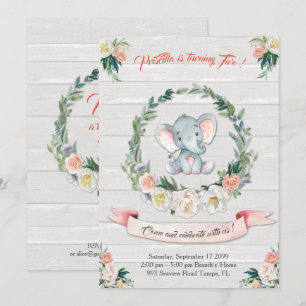 Invitation florale d'éléphant d'aquarelle, bébé