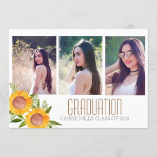 Invitation florale d'obtention du diplôme de photo