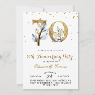 Invitation florale dorée 70e anniversaire