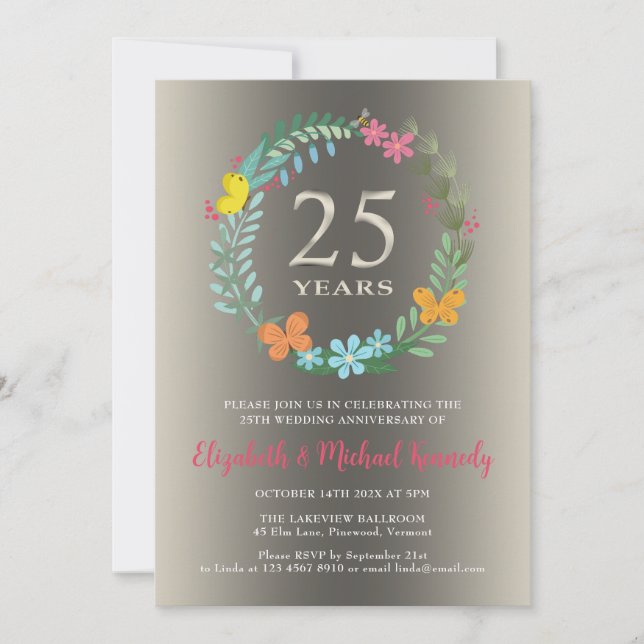 Invitation florale du 25e anniversaire du Mariage  (Devant)