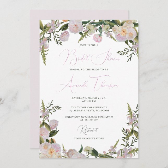 Invitation Florale Elegant Douche nuptiale (Devant / Derrière)