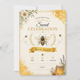 Invitation Florale Élégante Abeille à Miel
