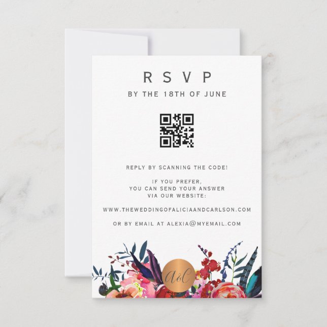 Invitation florale élégante avec QR CODE de répons (Devant)