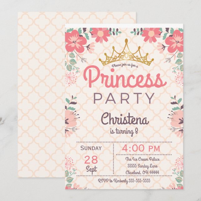 Invitation florale élégante de fête d'anniversaire (Devant / Derrière)