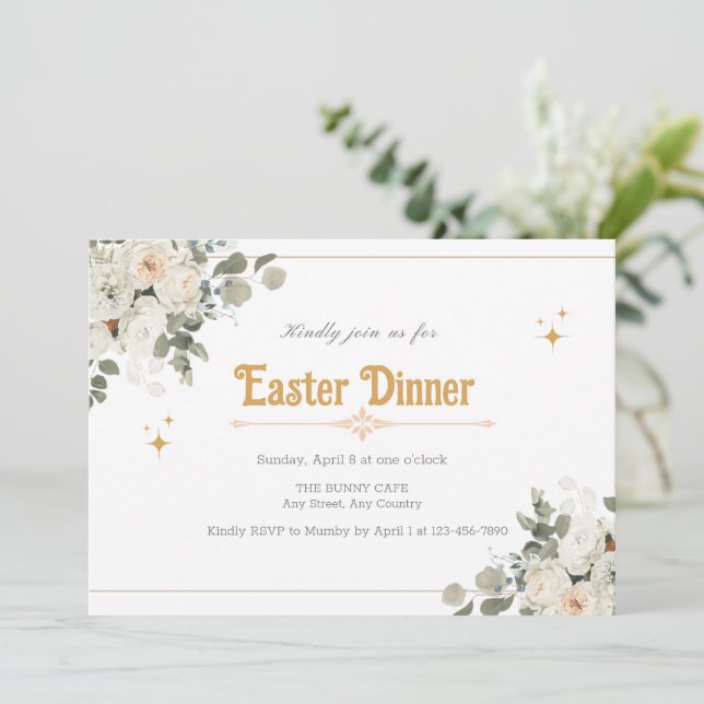 Invitation Florale Élégante pour le Dîner de Pâque (Debout devant)