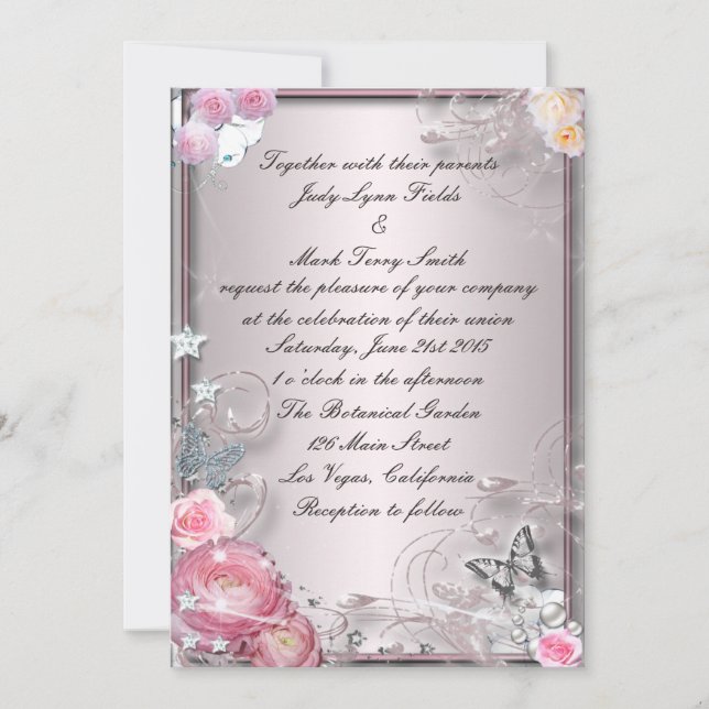 Invitation Florale Et Papillon Rose (Devant)