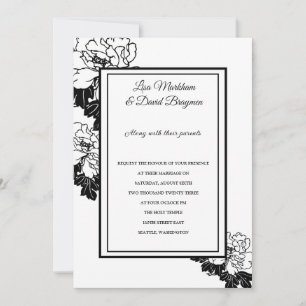 Invitation florale faire-part de mariage-noir et b
