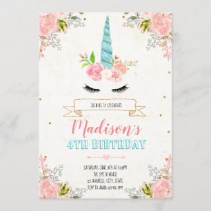 Invitation florale licorne