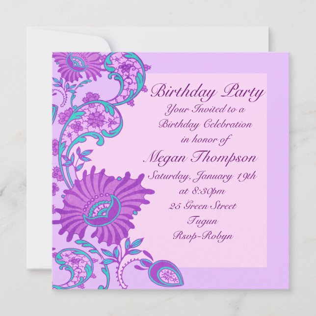 Invitation florale luxuriante rose et pourpre (Devant)