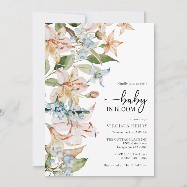 Invitation Florale Moderne Baby shower (Devant)