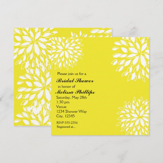 Invitation florale moderne printemps jaune et blan (Devant / Derrière)