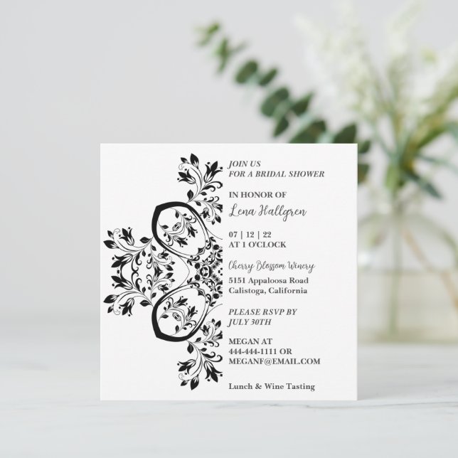 Invitation florale noire et blanche (Debout devant)