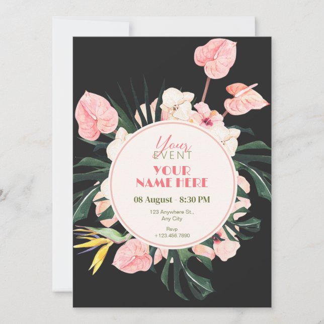 Invitation florale noire rose (Devant)
