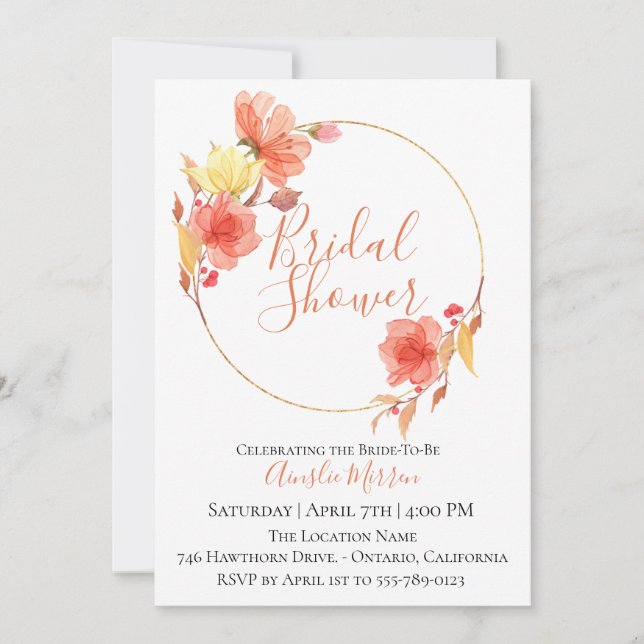 Invitation florale orange poussiéreuse de Fête de (Devant)