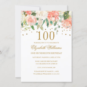 Invitation florale Peach Gold pour 100e anniversai