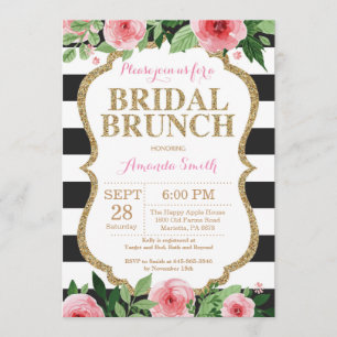 Invitation Florale Pink Black Gold Bridal Brunch