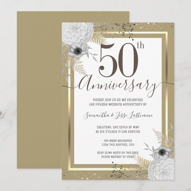 Invitation florale pour le 50e anniversaire de mar (Devant / Derrière)