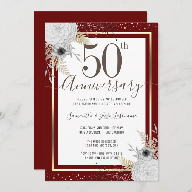 Invitation florale pour le 50e anniversaire de mar (Devant / Derrière)