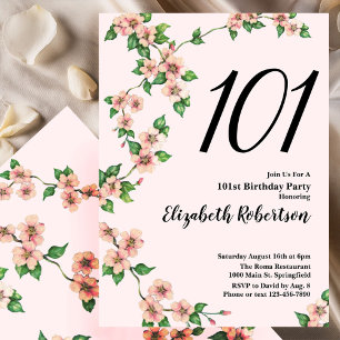 Invitation florale pour les 101 ans en rose tendre