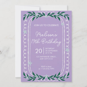 Invitation Florale pour les 19 Ans Coquette Lilas