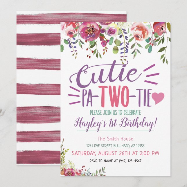 Invitation florale pour les 2 ans de Cutie Pa-Two- (Devant / Derrière)