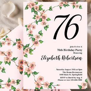 Invitation florale pour les 76 ans en rose tendre